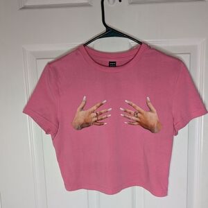 SHEIN Pink Hand Graphic Crop Top